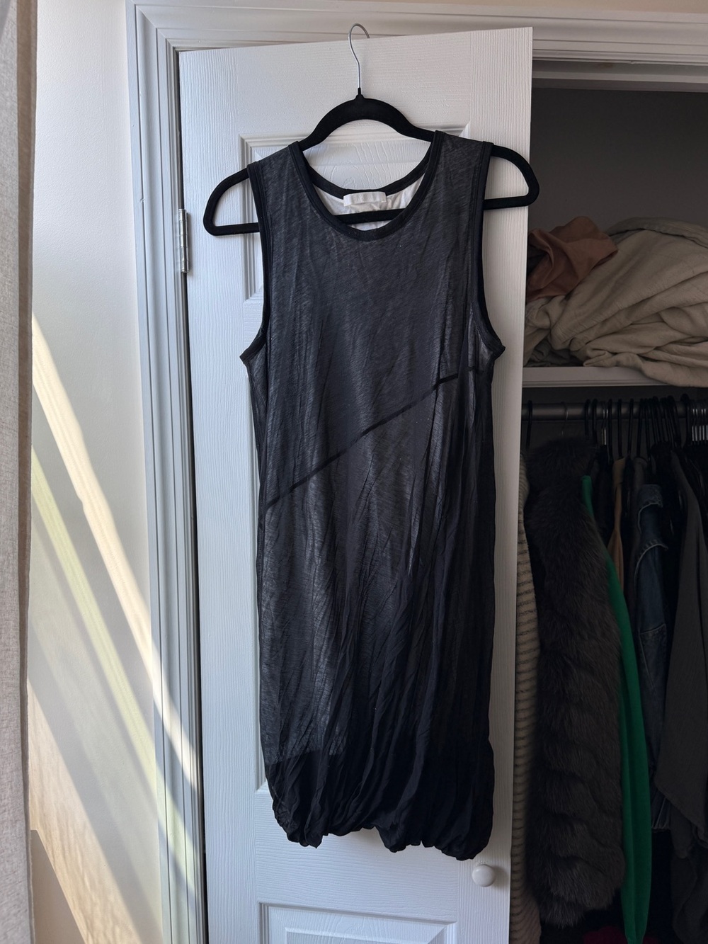 Helmut Lang dual-layered Bubble-cinched elasticated hem tank dress top